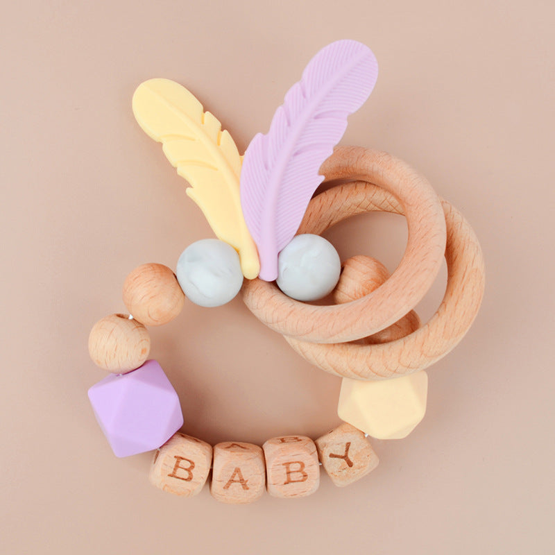 Wholesale Baby Wooden Teether Bracelet Rattle Silicone Bead Micro Stick TOY